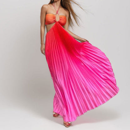 Damen Maxikleid Plissee mit tiefem Ausschnitt
