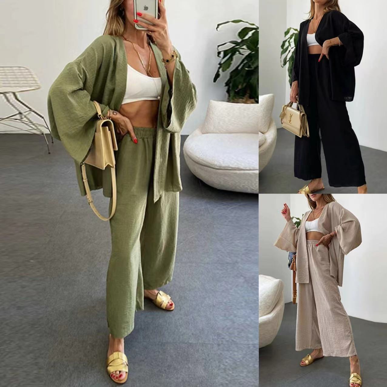 Damen Lounge-Set Weite Ärmel Elastischer Bund Bequem - Eveloria