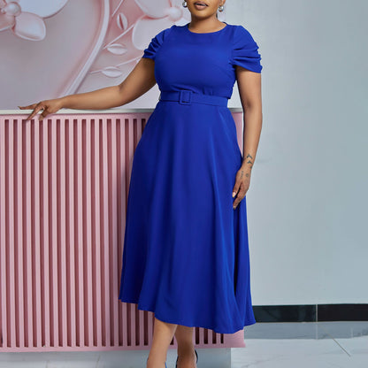 Damen Midi-Kleid mit Gummizug und schmalem Gürtel Eveloria