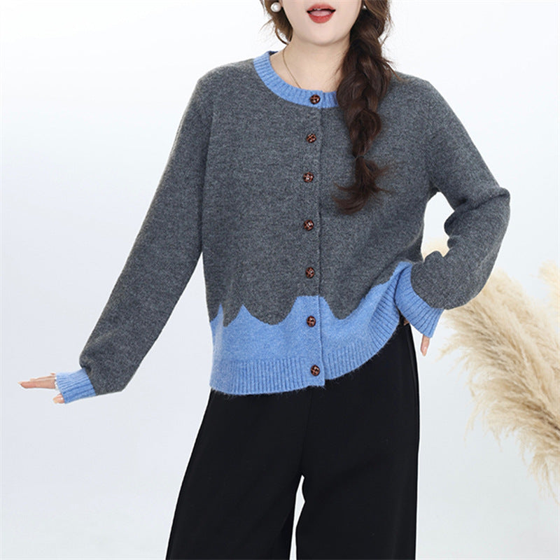 Damen Strickjacke Bunt Wellenmuster Knöpfe - Eveloria