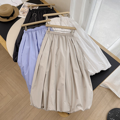Damen Midirock Elastischer Bund Voluminöser Schnitt Eveloria