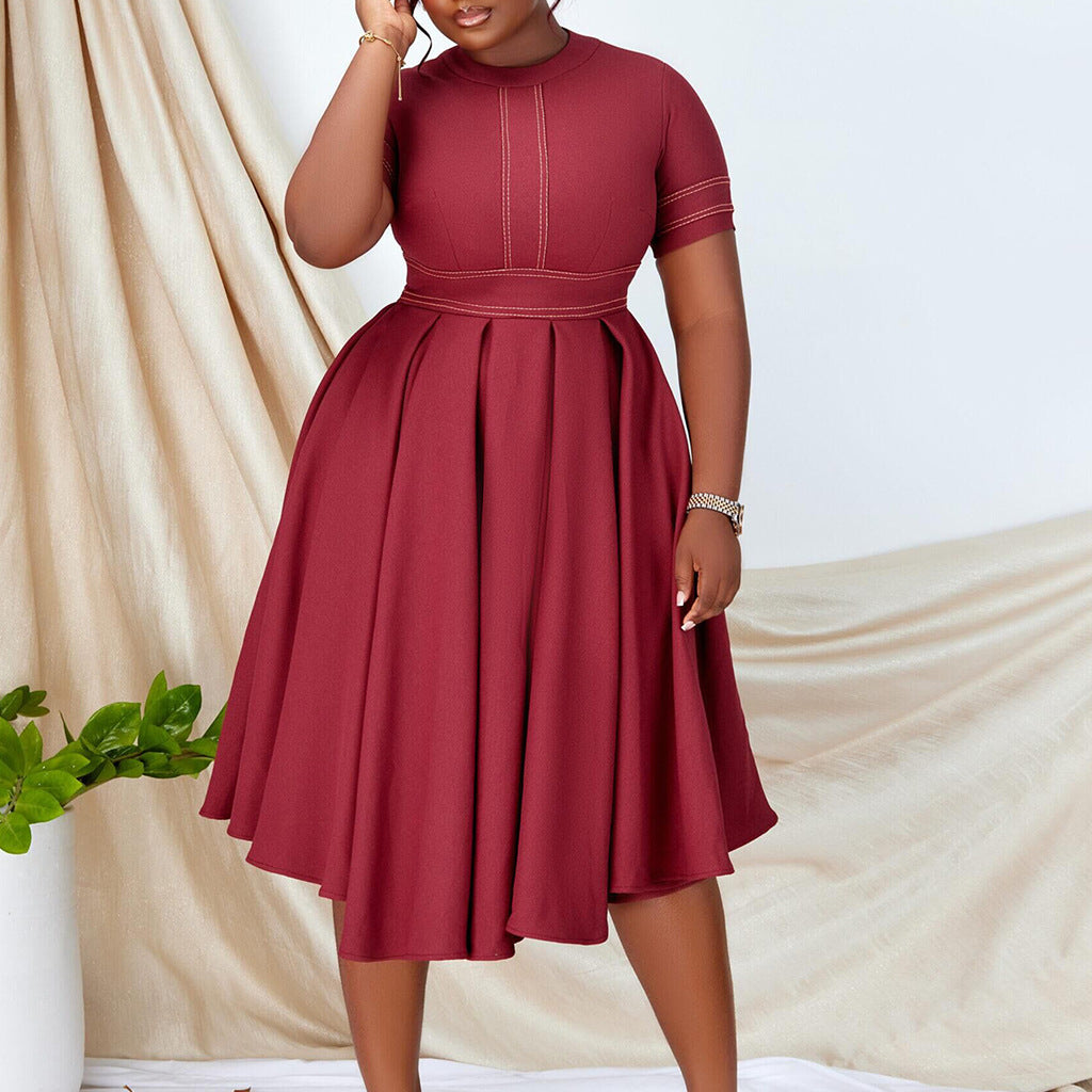 Damen Midikleid Tailliert Schwingender Rock Eveloria