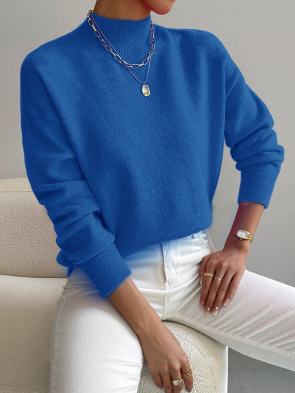 Damen Pullover Weiches Material Hochkragen Beige
