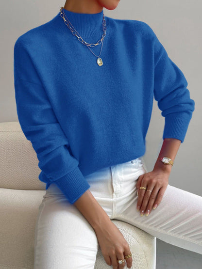 Damen Pullover Weiches Material Hochkragen Beige