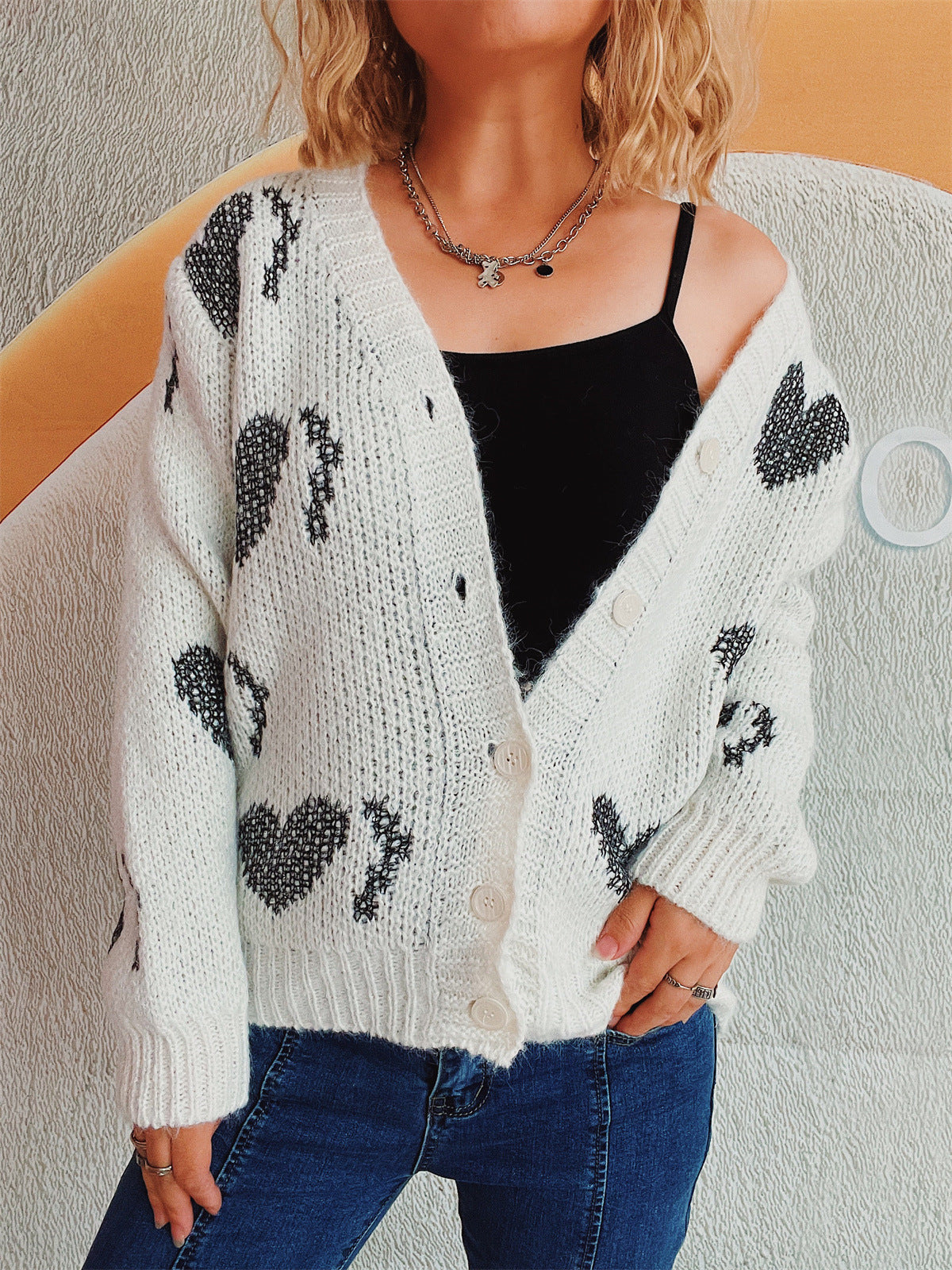 Damen Strickjacke Herzdesign Kuschelig Eveloria
