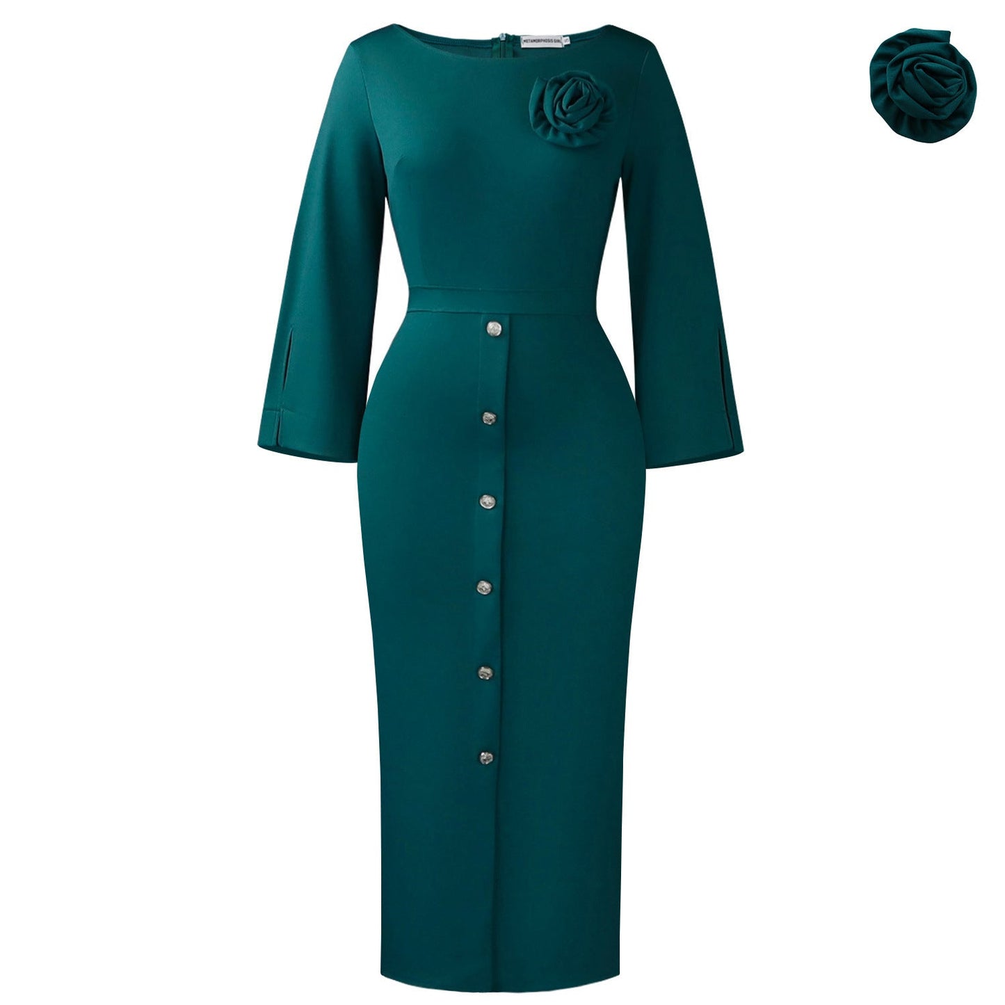 Damen Midikleid mit Knopfverschluss und floralem Muster Eveloria