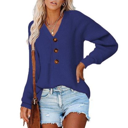 Damen Strickpullover Weit Schnitt Mit Knöpfen