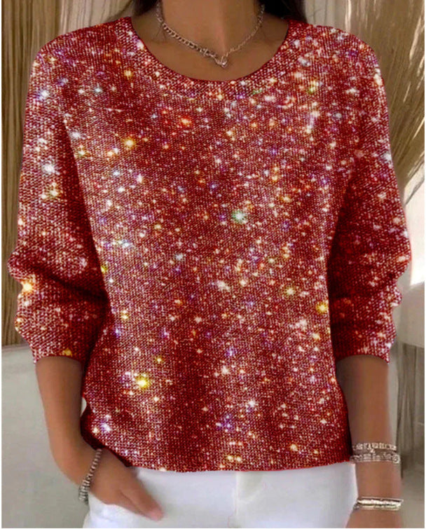 Damen Glitzerpullover Rundhals Lässiger Schnitt