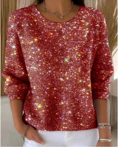 Damen Glitzerpullover Rundhals Lässiger Schnitt