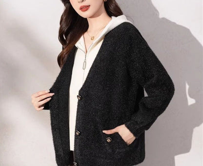 Damen Strickjacke Kuschelig mit Knöpfen Beige