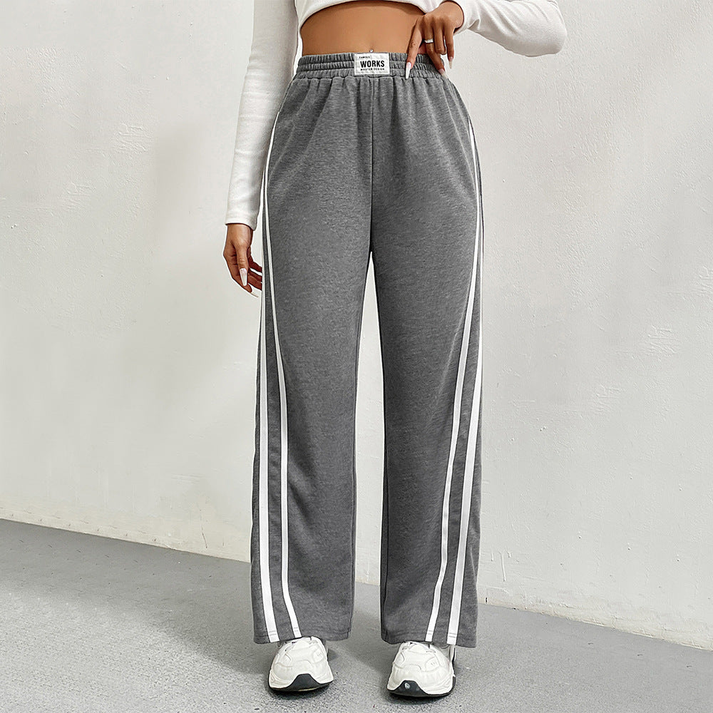 Damen Freizeithose Weite Passform Kontraststreifen Schwarz - Eveloria