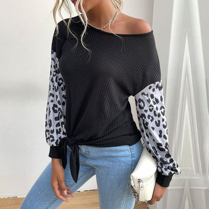 Damen Langarmshirt mit Knoten-Detail und Tiermuster Ärmeln - Eveloria