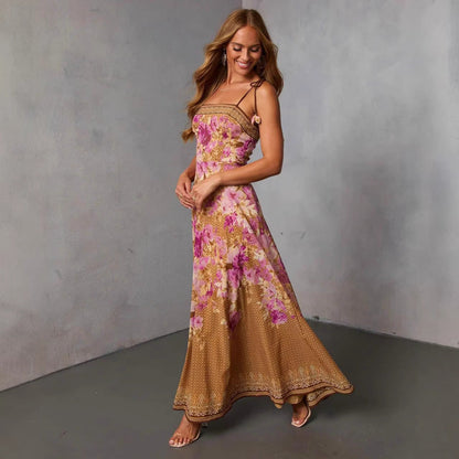 Damen Maxikleid Schulterfrei Blütenprint Eveloria