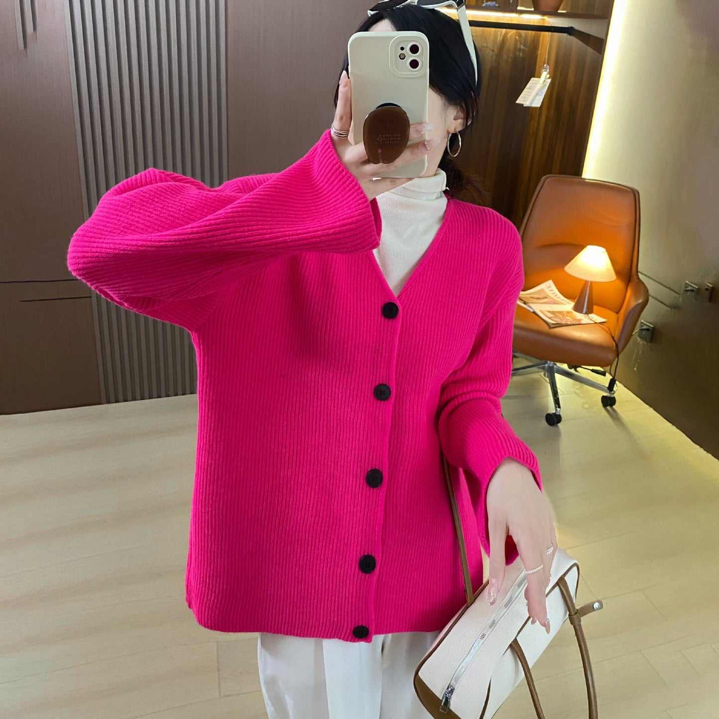 Damen Grobstrickjacke Langer Ärmel Lässiger Schnitt