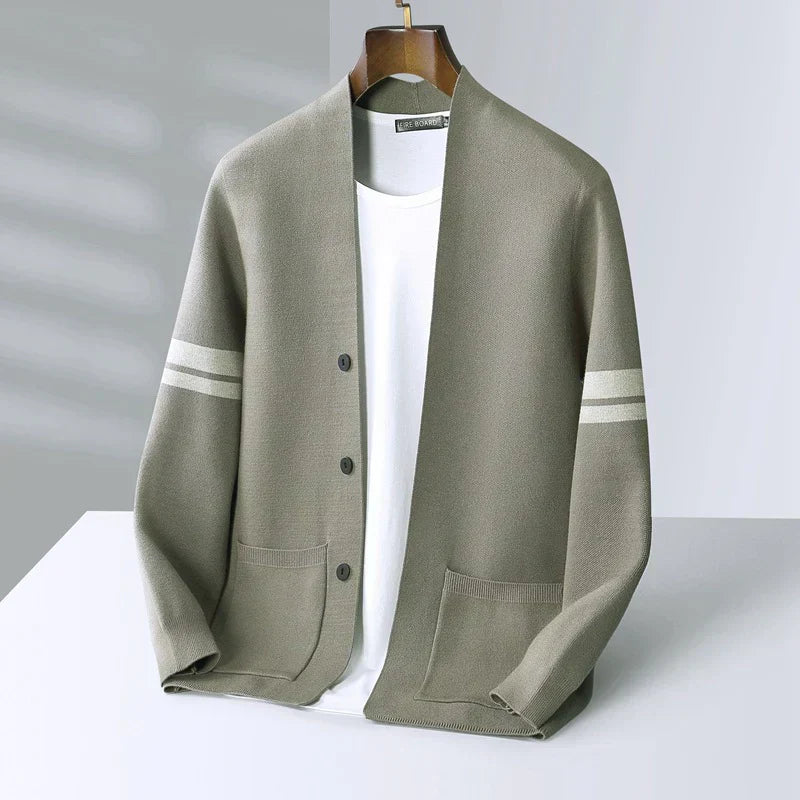 Herren Strickcardigan Sportliche Streifen Beige