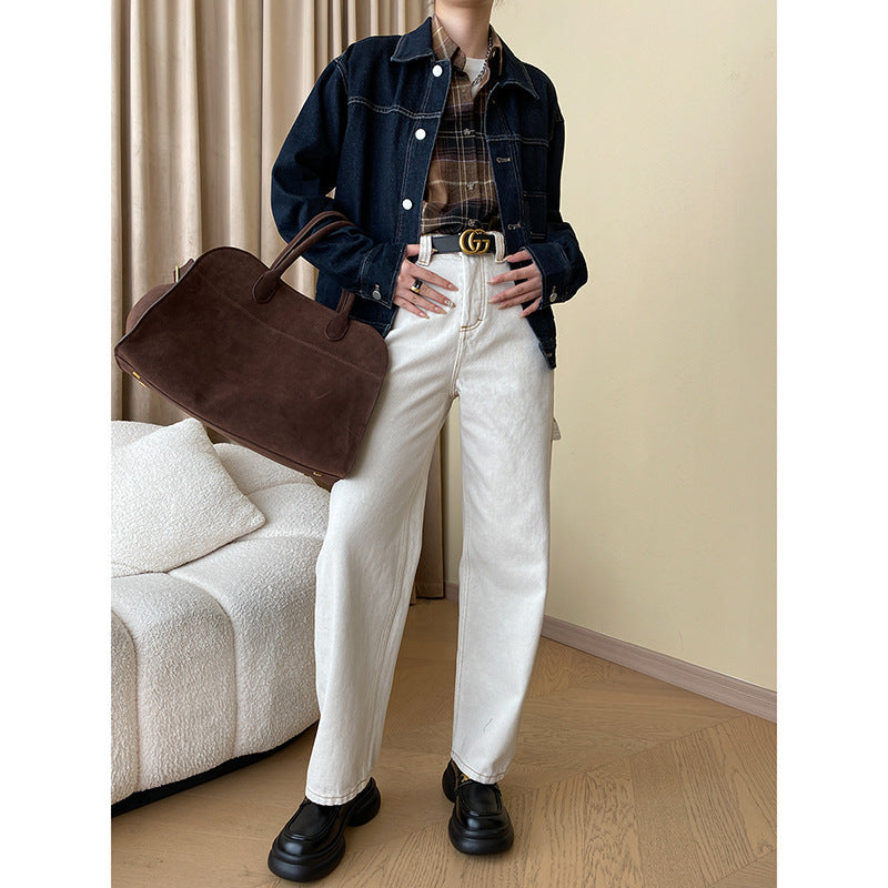 Damen Chino-Hose Hochtailliert Gerader Schnitt Beige Eveloria