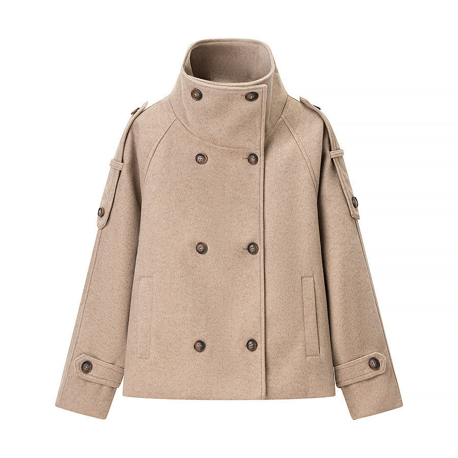 Damen Wolljacke Hochkragen Dekorative Knöpfe Eveloria - Eveloria