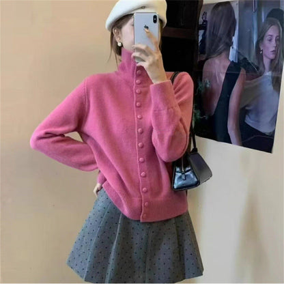 Damen Strickpullover Stehkragen Knöpfe Eveloria - Eveloria