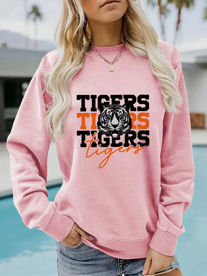 Damen Sweatshirt Tiger-Design Lässig Grau Eveloria