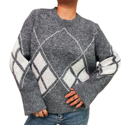 Damen Strickpullover Karomuster Eveloria