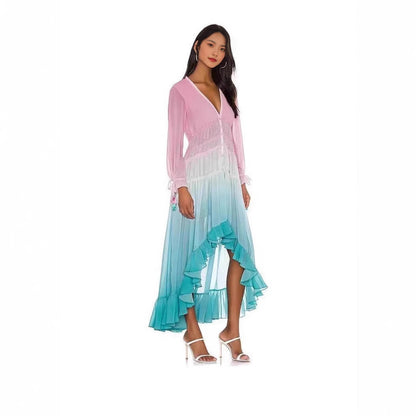 Damen Maxikleid Elastisch Volant-Details Eveloria