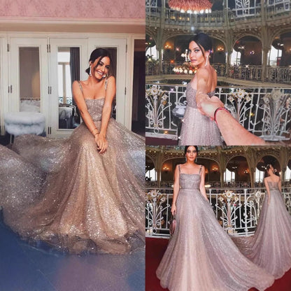 Damen A-Linien Kleid Glitzernd mit Spaghetti-Trägern Schwarz - Eveloria
