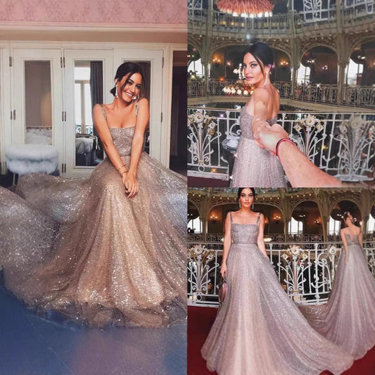 Damen A-Linien Kleid Glitzernd mit Spaghetti-Trägern Schwarz - Eveloria
