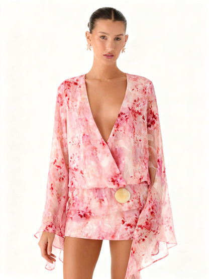 Damen Kimono-Kleid Fließender Schnitt V-Ausschnitt Elegantes Design