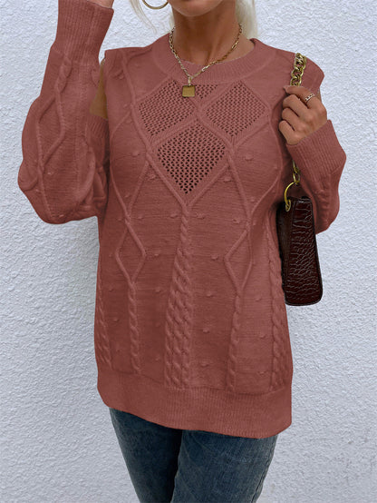 Damen Strickpullover Lochmuster Zopfdetails Eveloria