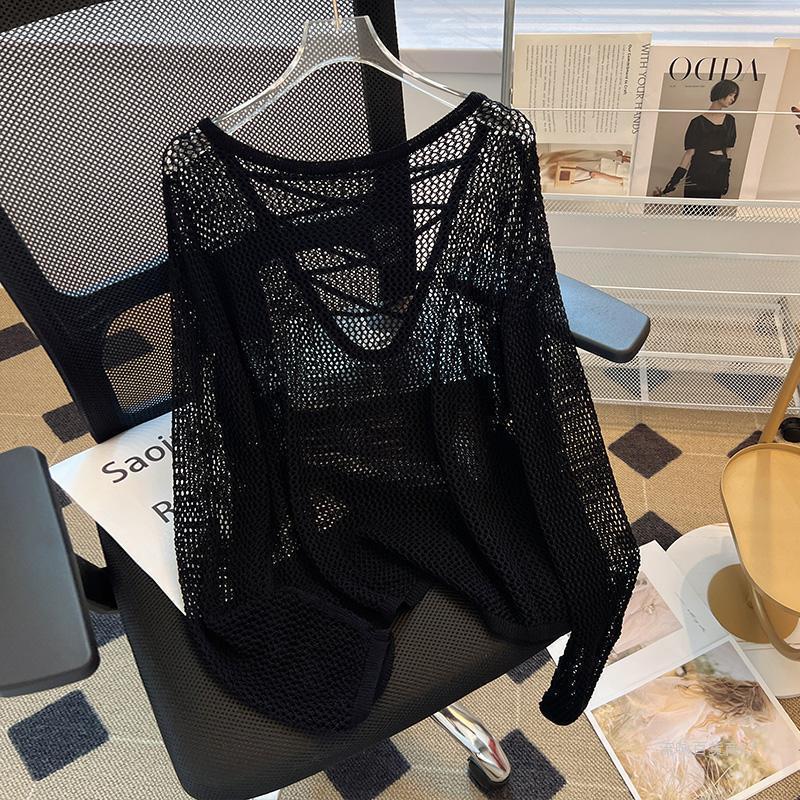 Damen Netzpullover Offener Schnitt V-Ausschnitt Eveloria