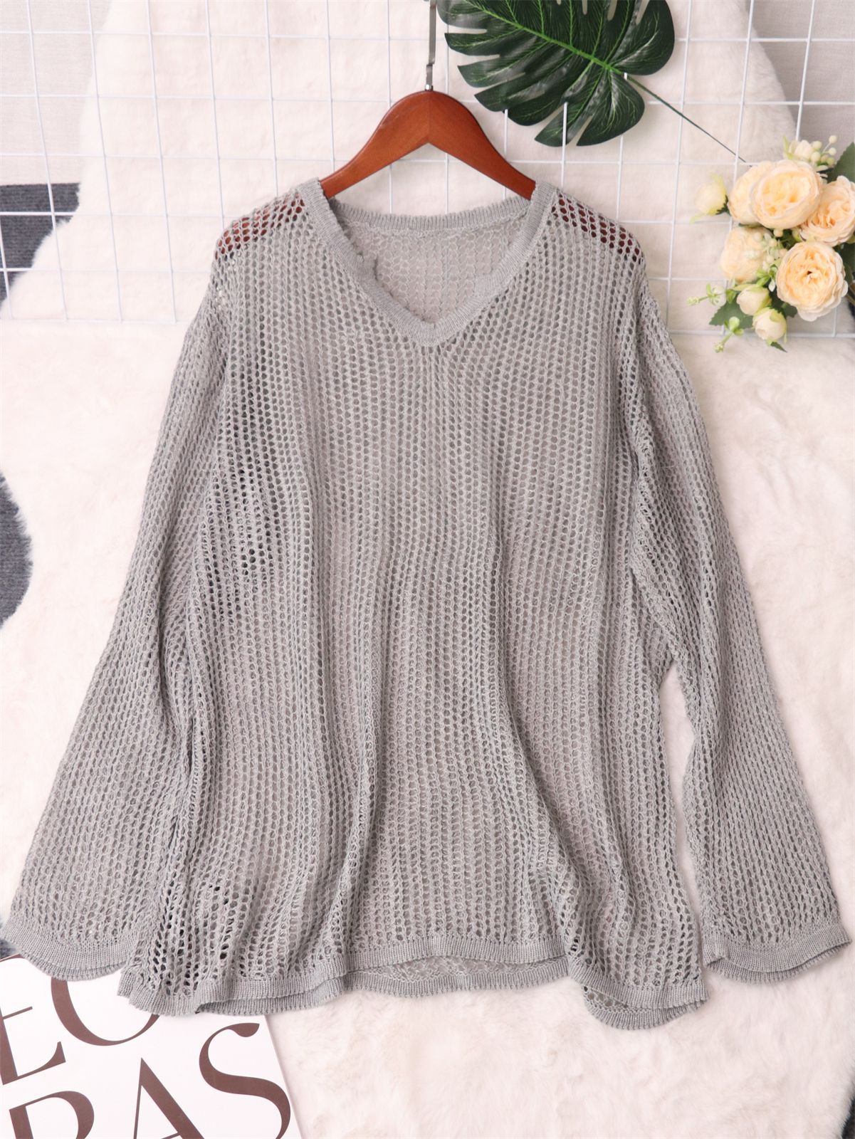 Damen Strickpullover Luftiger Netzdesign