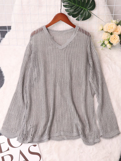 Damen Strickpullover Luftiger Netzdesign