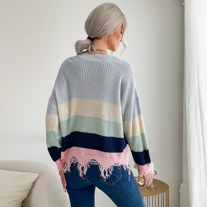 Damen Strickpullover Lässig Französischer Saum