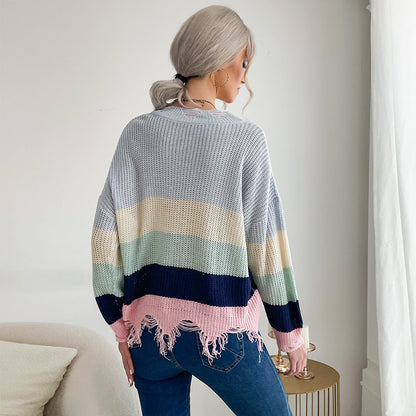 Damen Strickpullover Lässig Französischer Saum