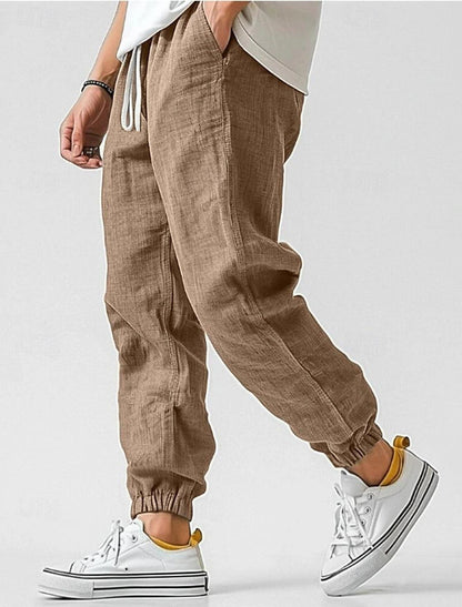 Herren Leinenhose Elastischer Bund Bequem Eveloria