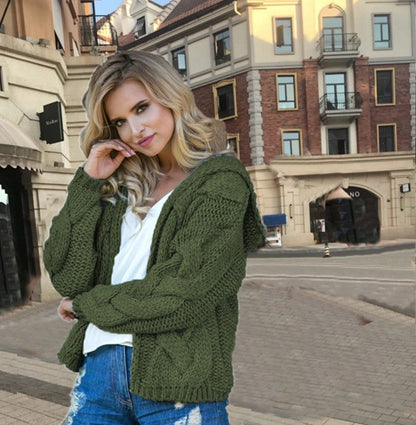 Damen Grobstrickjacke Kapuze Asymmetrisch Eveloria