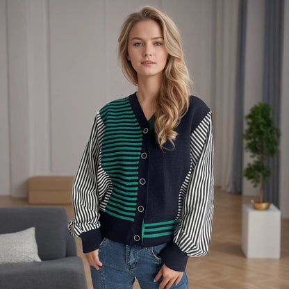 Damen Strickcardigan Gestreift Komfort Schnitt