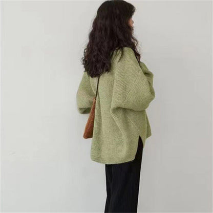 Damen Oversize Pullover V-Ausschnitt Kuschelfleece Beige