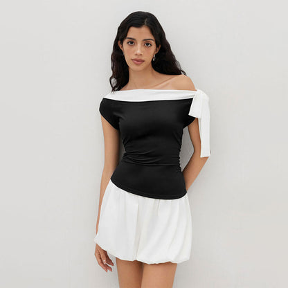 Damen Oberteil Off-Shoulder mit Schleifenverschluss Rosa - Eveloria