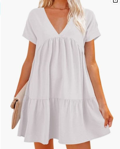 Damen V-Ausschnitt Kleid Weit schwingender Saum Eveloria