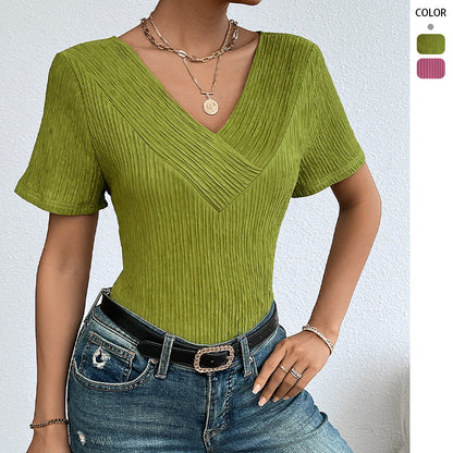 Damen T-Shirt V-Ausschnitt Plissiert Eveloria - Eveloria