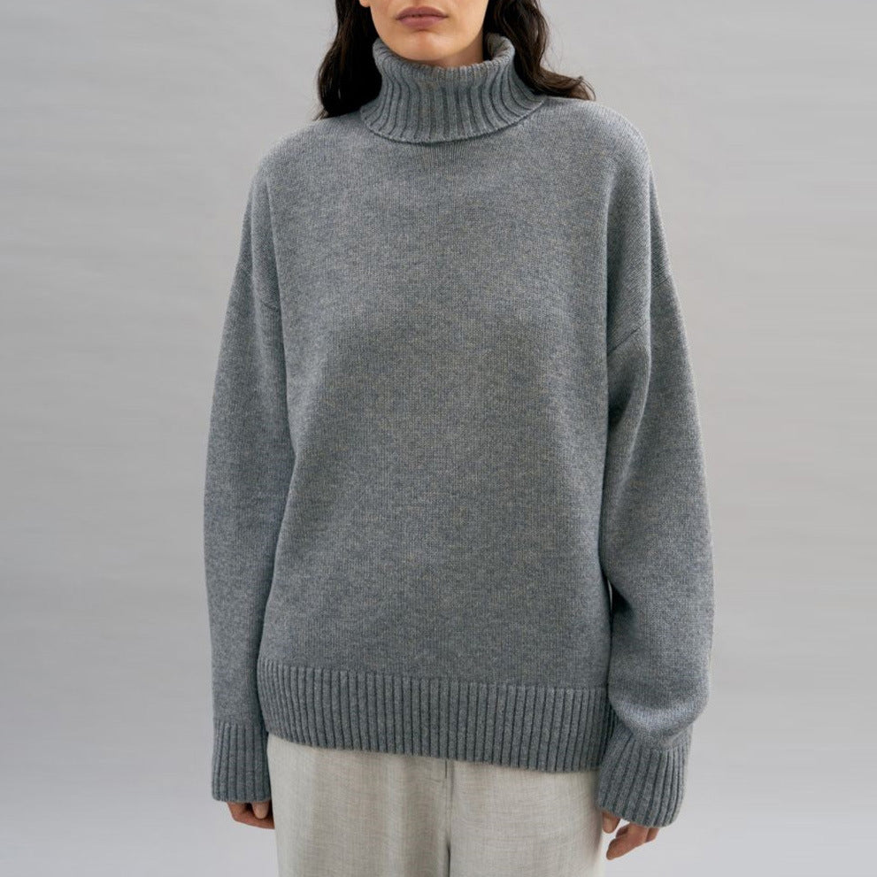Damen Rollkragenpullover Oversized Kuschelfleece Grau - Eveloria