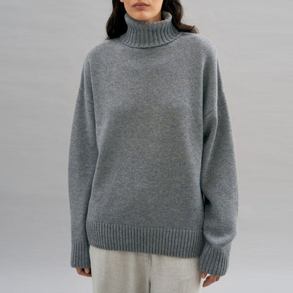 Damen Rollkragenpullover Oversized Kuschelfleece Grau - Eveloria