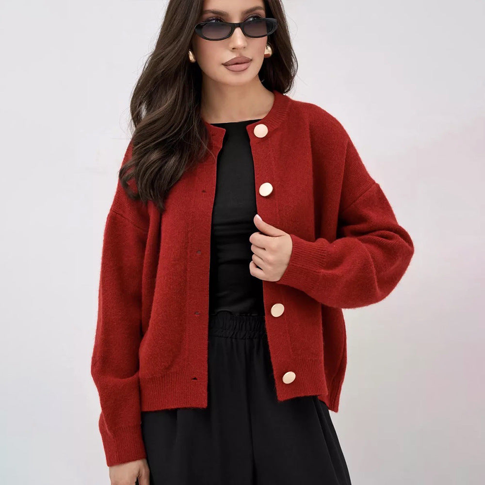 Damen Strickjacke Großknöpfe Lässiger Schnitt Beige Eveloria