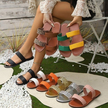 Damen Riemchen-Sandalen Geflochten Komfortfußbett Rutschfeste Sohle - Eveloria