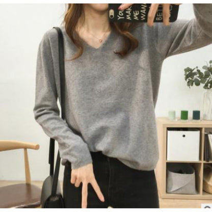 Damen Pullover V-Ausschnitt Weich Schwarz - Eveloria