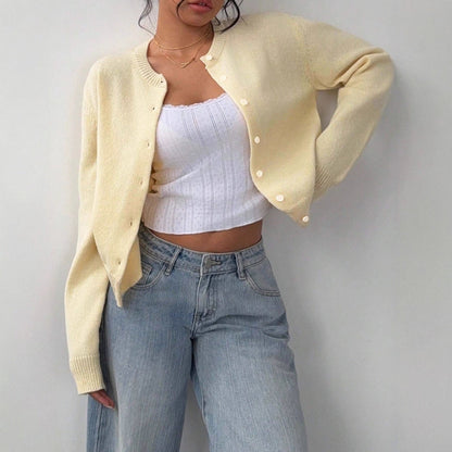 Damen Strickjacke aus softer Baumwolle mit Knöpfen Beige