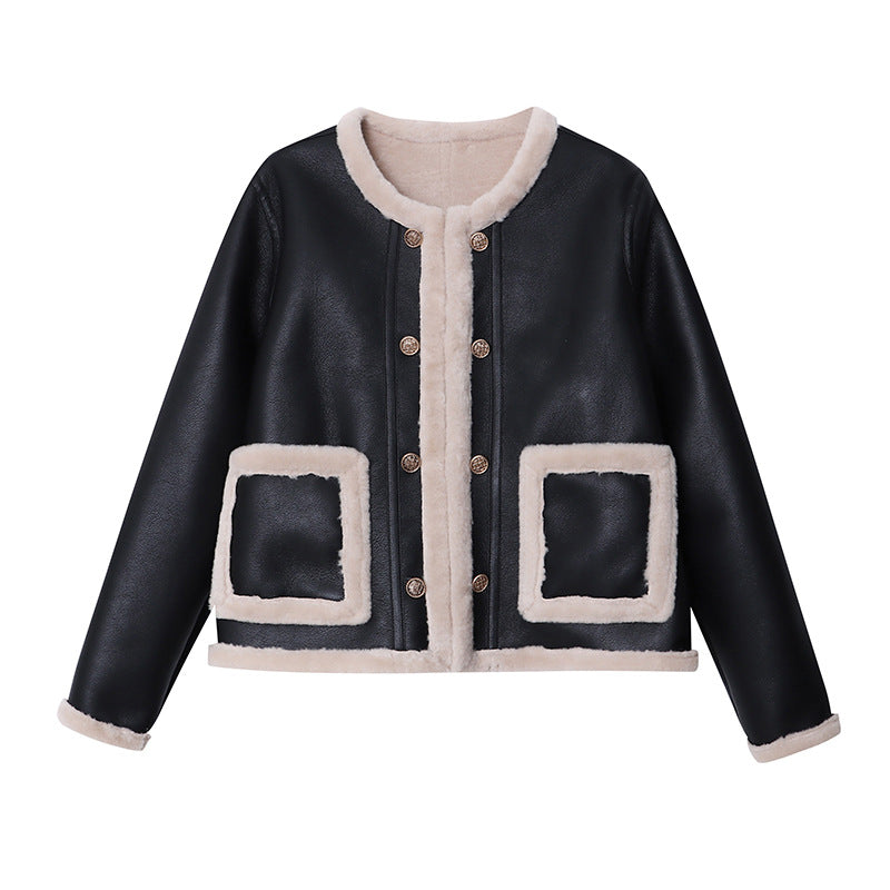 Damen Kunstlederjacke Kuscheliges Futter Eveloria