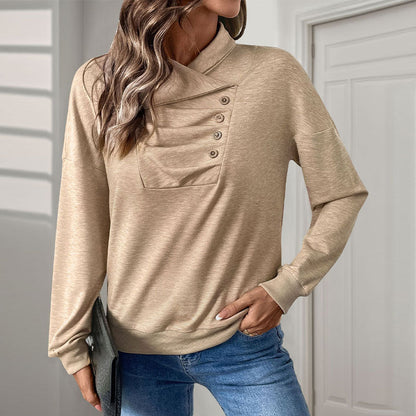 Damen Strickpullover Lässig Mit Kragen Und Knöpfen Beige