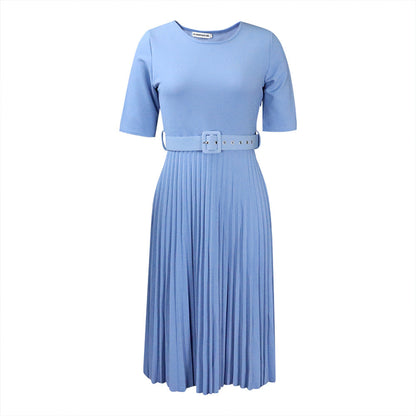 Damen Plissiertes Kleid mit Taillengürtel Kurzärmelig Eveloria